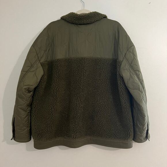 Madewell Hybrid Sherpa Jacket Olive Green Button Front Shacket Size XL - Picture 10 of 10